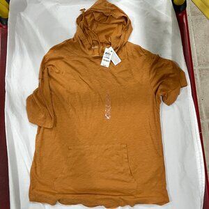 NWT Men's Sz L Sun + Stone Orange Amber Boho Short Sleeve Hoodie distressed cut